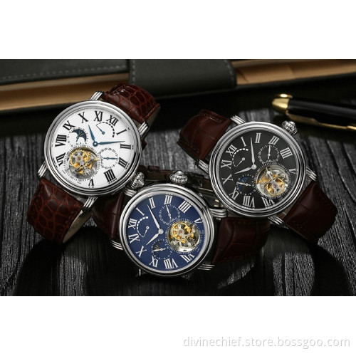 Custom High End Genuine Crocodile Leather Strap Real Tourbillon Watch For Men